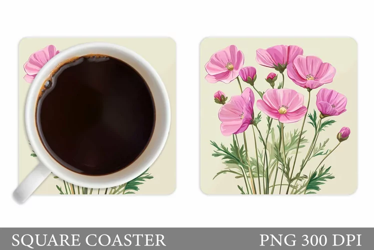 Flowers Coaster Sublimation. Floral Coaster Design