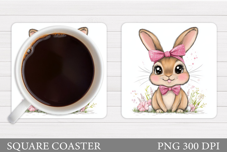Cute Bunny Coaster Design. Bunny Flowers Coaster Sublimation