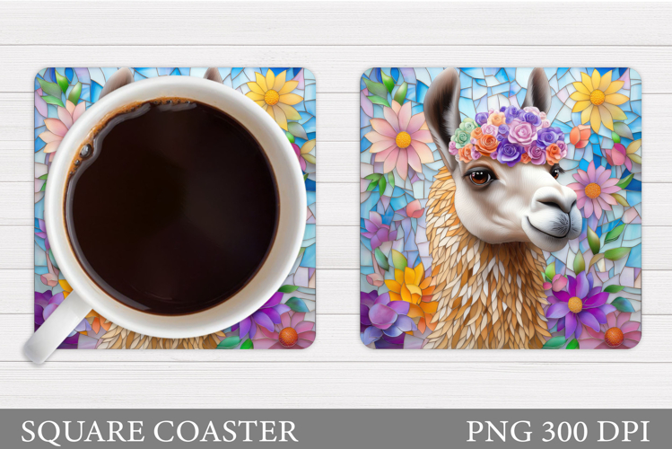 Cute Lama Coaster Design. Lama Flowers Coaster Sublimation