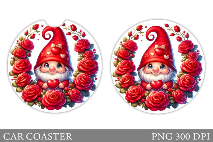 Valentines Gnome Car Coaster. Valentines Car Coaster Design example image 1