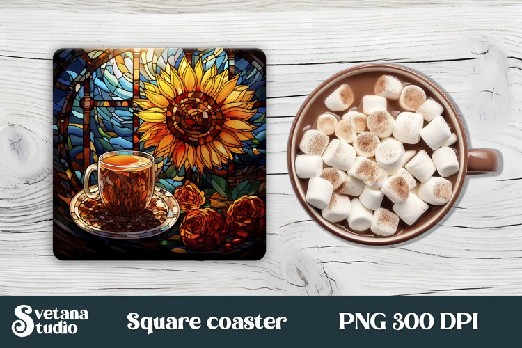 Sunflower square coaster Stained glass coaster sublimation