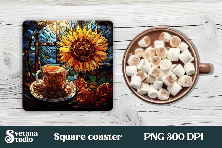 Sunflower square coaster | Stained glass coaster sublimation