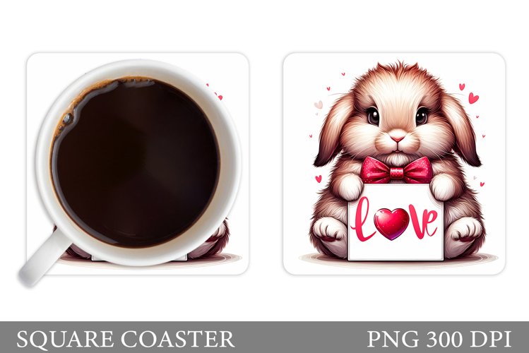 Valentines Bunny Coaster. Cute Bunny Coaster Sublimation example image 1