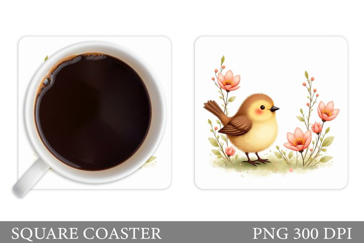 Bird Coaster Design. Bird Flowers Coaster Sublimation