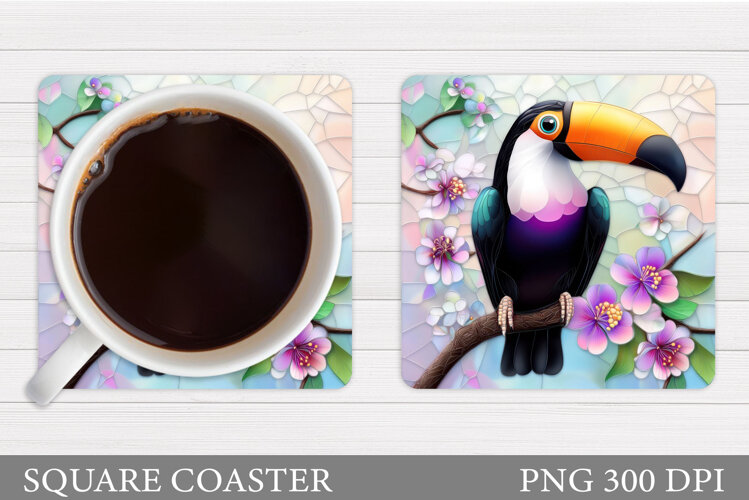 Toucan Coaster Design. Toucan Flowers Coaster Sublimation example image 1