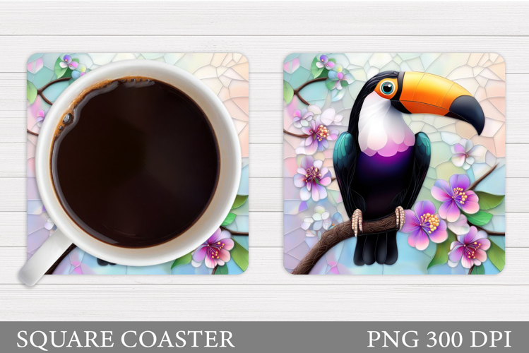 Toucan Coaster Design. Toucan Flowers Coaster Sublimation