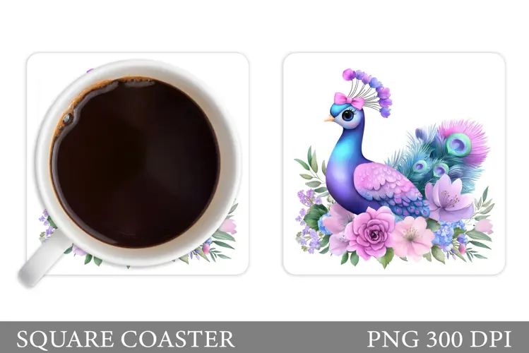 Cute Peacock Coaster Design. Peacock Sublimation