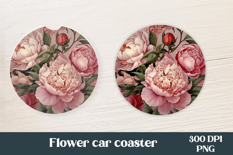 Peonies flower round car coaster sublimation