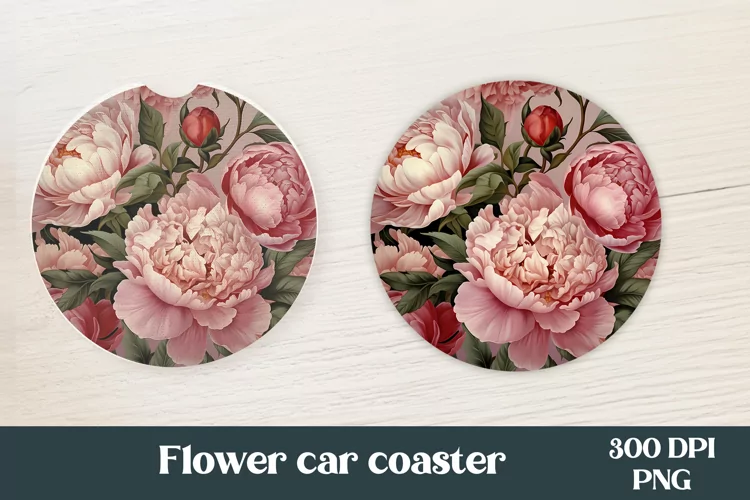 Peonies flower round car coaster sublimation