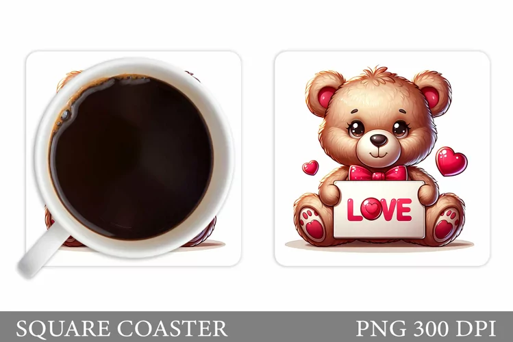 Valentines Bear Coaster. Valentines Coaster Sublimation