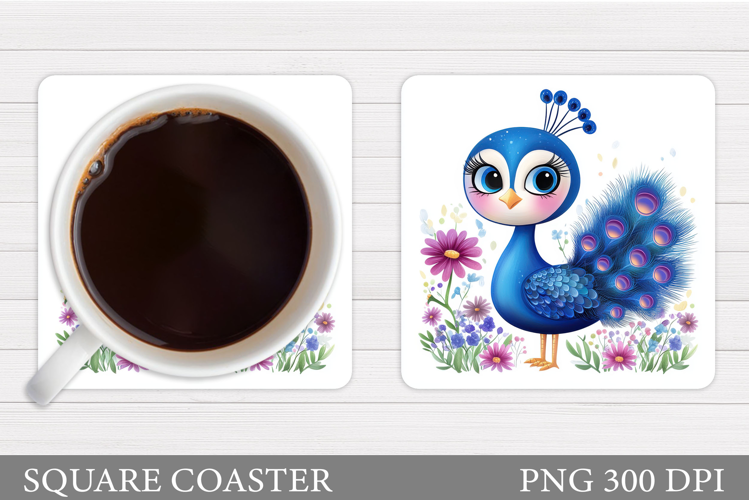 Peacock Coaster Design. Flowers Coaster Sublimation