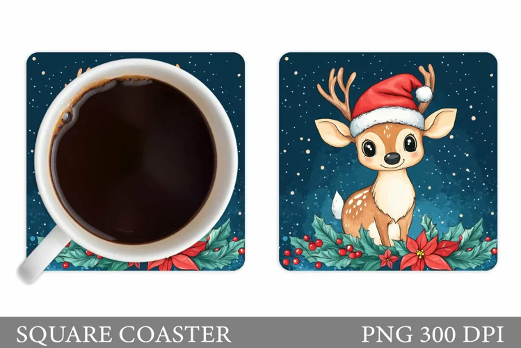 Christmas Deer Coaster Design. Christmas Coaster Sublimation