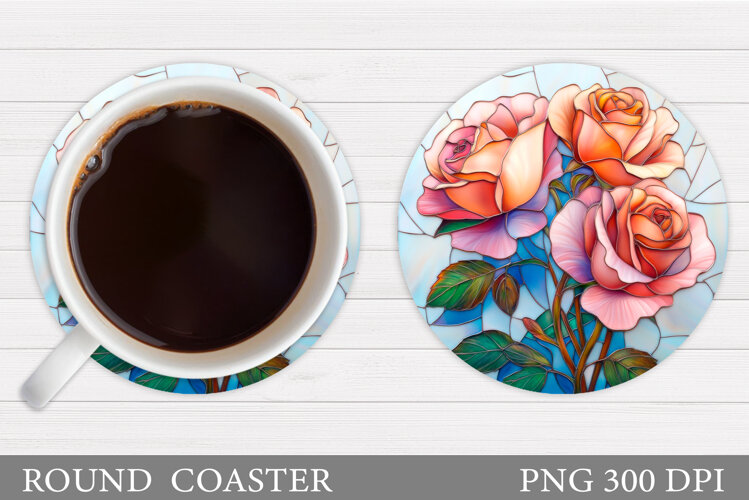 Roses Coaster Sublimation. Flowers Coaster Design example image 1