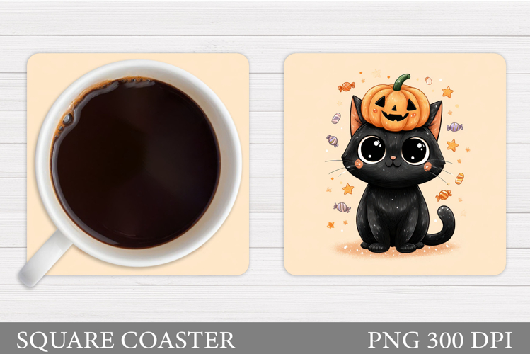 Halloween Cat Coaster Design. Halloween Coaster Sublimation