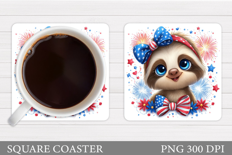 Patriotic Sloth Coaster. Patriotic Coaster Sublimation