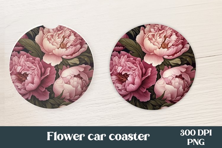 Peonies flower round car coaster