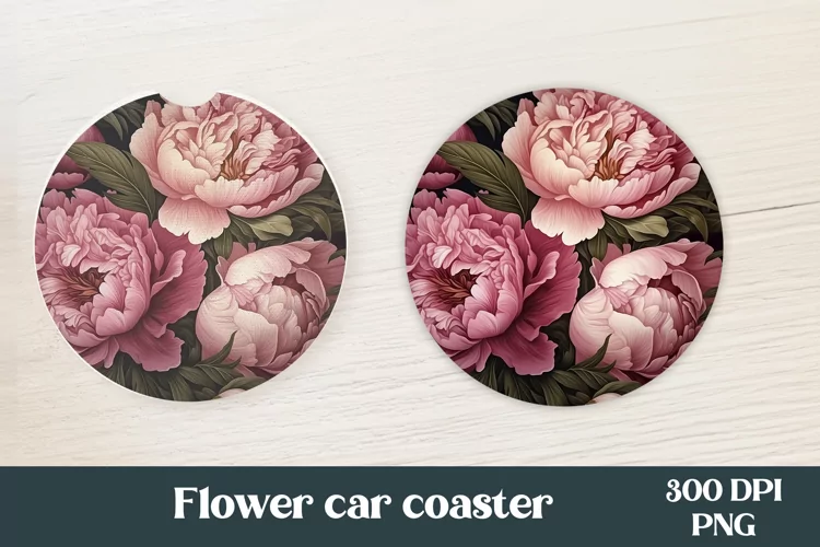 Peonies flower round car coaster