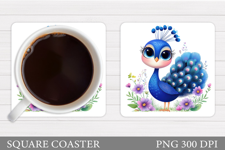 Peacock Coaster Design. Flowers Coaster Sublimation