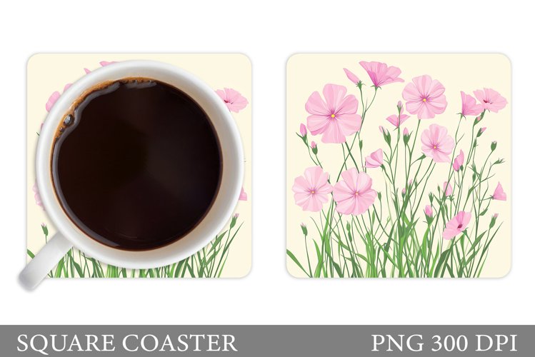 Flowers Square Coaster Sublimation. Flowers Coaster Design example image 1