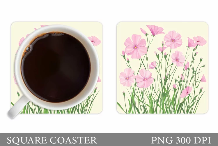 Flowers Square Coaster Sublimation. Flowers Coaster Design