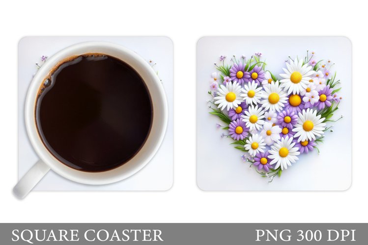 Daisy Flowers Coaster Design. Floral Coaster Sublimation example image 1