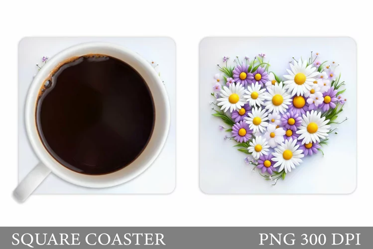 Daisy Flowers Coaster Design. Floral Coaster Sublimation