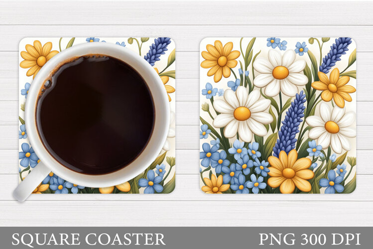 Wildflowers Coaster Sublimation. Flowers Coaster Design example image 1