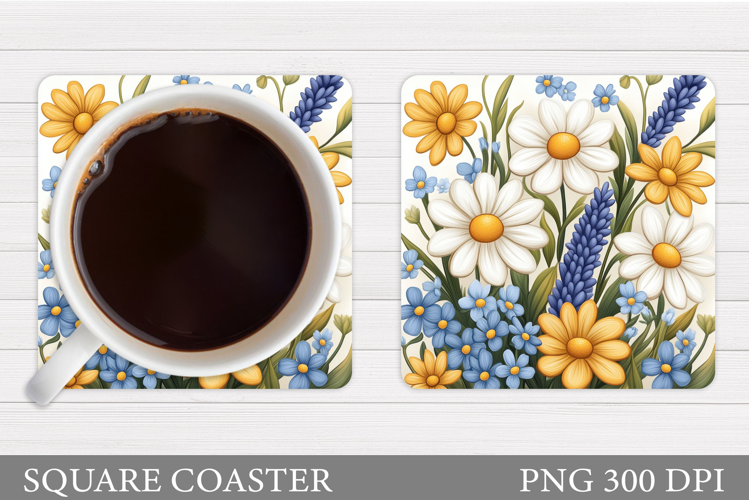 Wildflowers Coaster Sublimation. Flowers Coaster Design