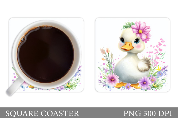Cute Duck Coaster Sublimation. Duck Flowers Coaster Design