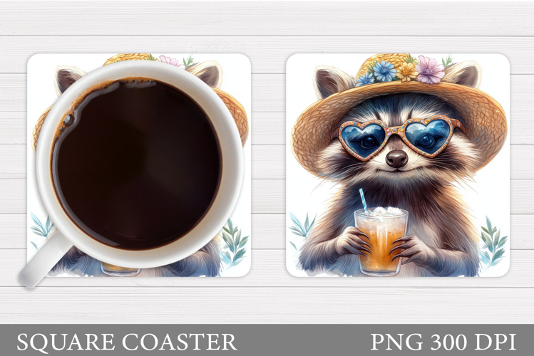 Funny Raccoon Coaster Design. Cute Raccoon Sublimation