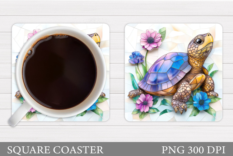 Turtle Coaster Sublimation. Turtle Flowers Coaster Design