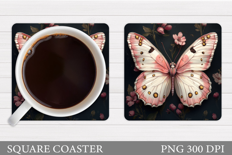 Butterfly Coaster Design. Flowers Coaster Sublimation