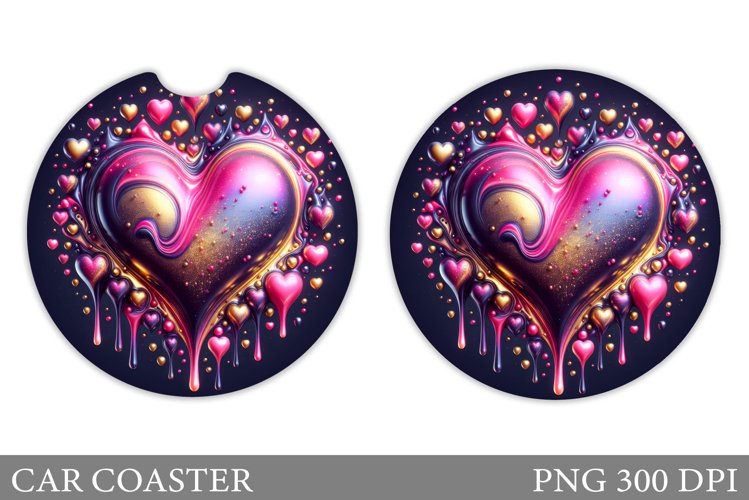 Hearts Car Coaster. Valentines Car Coaster Sublimation example image 1