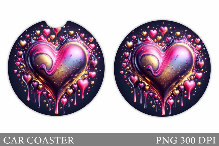 Hearts Car Coaster. Valentines Car Coaster Sublimation