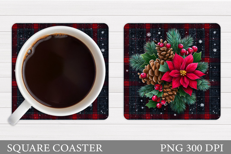 Poinsettia Coaster Design. Christmas Coaster Sublimation