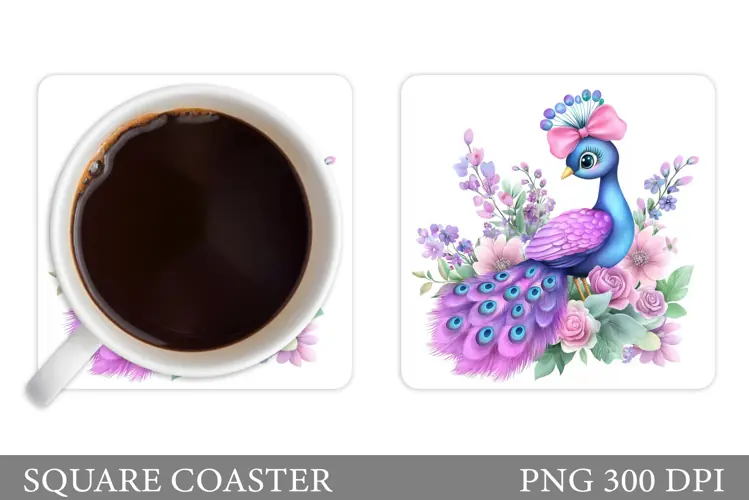 Cute Peacock Coaster Design. Peacock Sublimation