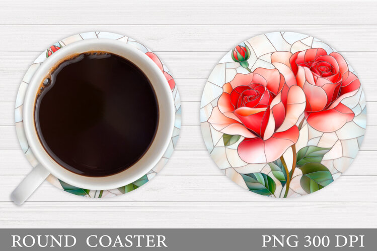 Roses Coaster Sublimation. Flowers Coaster Design example image 1
