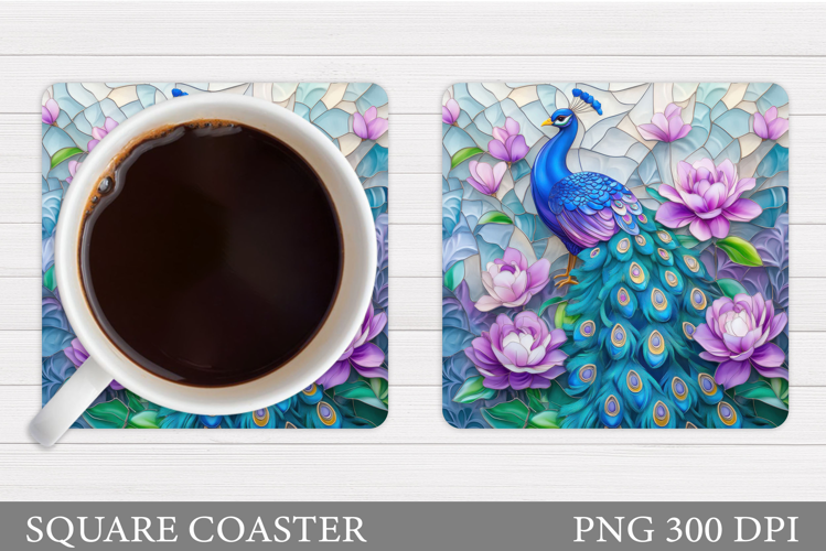 Peacock Coaster Design. Flowers Coaster Sublimation