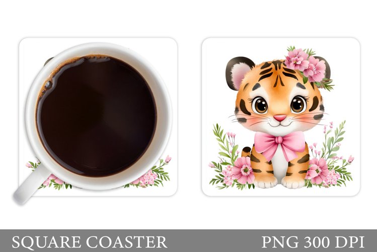 Cute Tiger Coaster Design. Tiger Flowers Coaster Sublimation