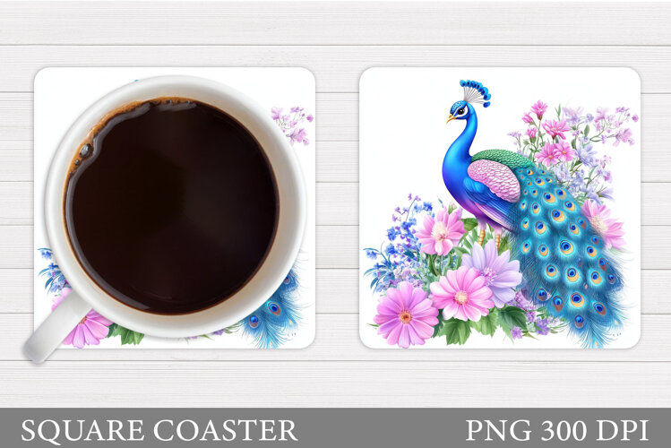 Peacock Coaster Design. Flowers Coaster Sublimation example image 1