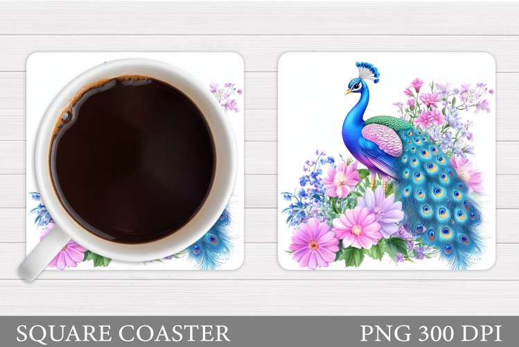 Peacock Coaster Design. Flowers Coaster Sublimation