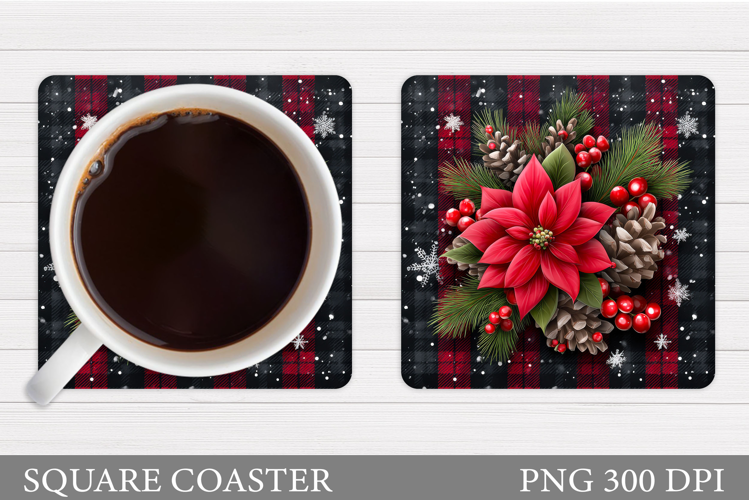 Poinsettia Coaster Design. Christmas Coaster Sublimation