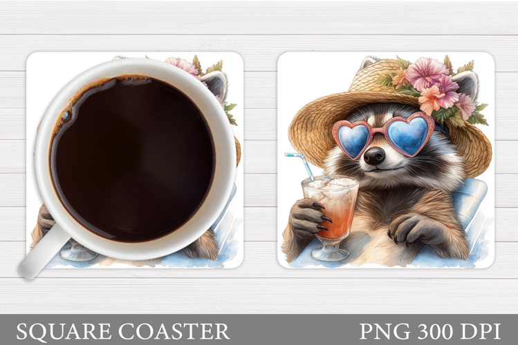 Funny Raccoon Coaster Design. Cute Raccoon Sublimation