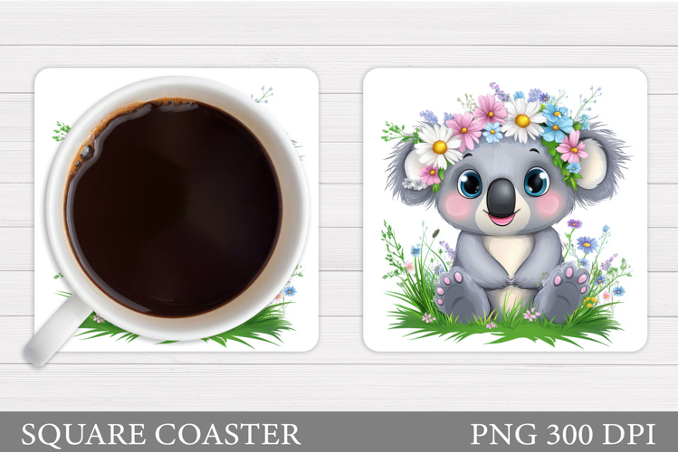 Cute Koala Coaster Design. Koala Flowers Coaster Sublimation