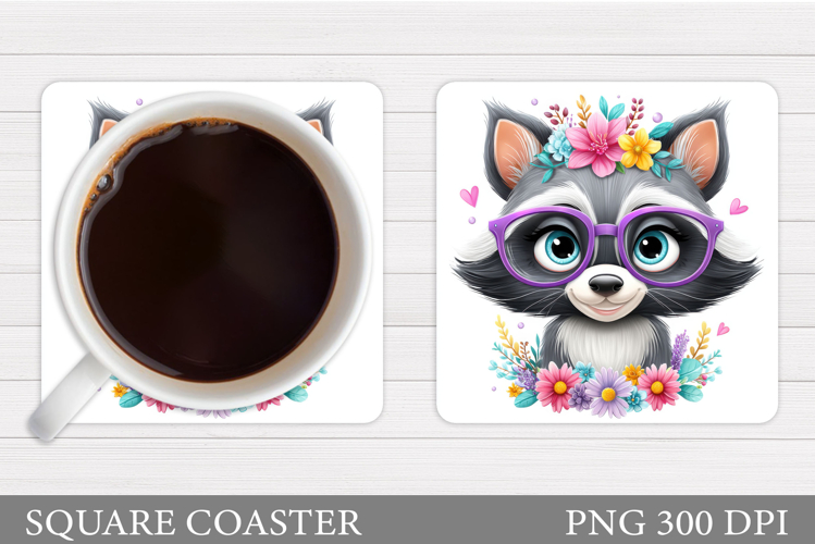Cute Raccoon Coaster Design. Cute Raccoon Sublimation