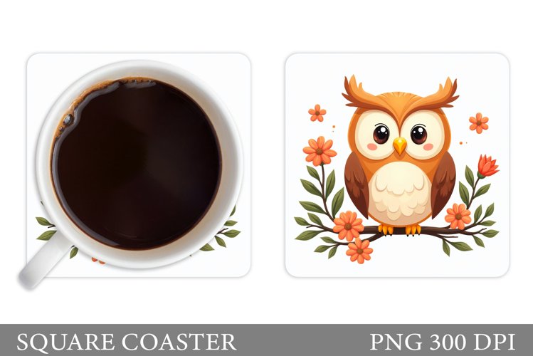 Cute Owl Coaster Design. Owl Flowers Coaster Sublimation