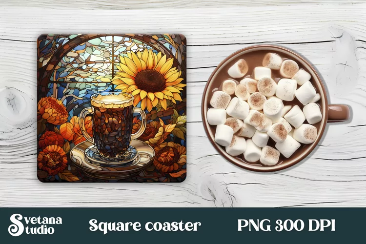 Stained glass coffee square coaster design sublimation