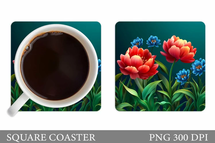Flowers Coaster Sublimation. Floral Coaster Design