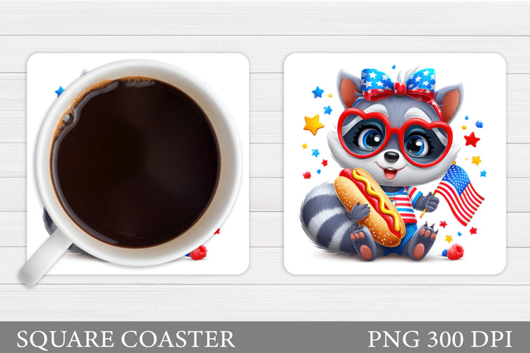 Patriotic Raccoon Coaster. Patriotic Coaster Sublimation