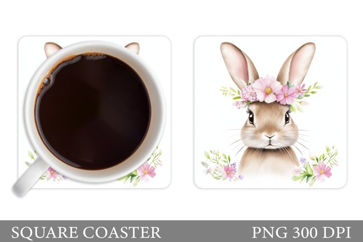Cute Bunny Coaster Design. Bunny Flowers Coaster example image 1